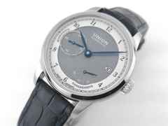 Union Glashütte 1893 Johannes Dürrstein Edition Gangreserve Handaufzug Edelstahl 41mm Lederband D007.456.16.082.00 Full Set mit Garantie Occasion – Herrenuhren Uhr mit Datum aus Edelstahl. Das Gehäuse ist rund und silber. Das Lederarmband ist blau. Das Zifferblatt ist arabisch Index und grau. – Ansicht 3