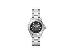 TAG Heuer Aquaracer Professional 200 Date Automatik Edelstahl 30mm schwarzes Zifferblatt Metallband – Damenuhren Uhr mit Datum aus Edelstahl. Das Gehäuse ist rund und silber. Das Edelstahlarmband ist silber. Das Zifferblatt ist ein Index in schwarz.