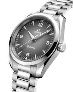 Omega Seamaster Railmaster Automatik Edelstahl 38mm graues Zifferblatt Metallband – Herrenuhren Uhr ohne Datum aus Edelstahl. Das Gehäuse ist rund und silber. Das Edelstahlarmband ist silber. Das Zifferblatt ist arabisch Index und grau. – Ansicht 2