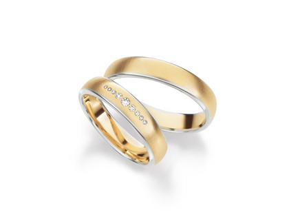 Max Kemper Trauring Paar Gelbgold und Weißgold 4,5mm gewölbt mit Brillanten 0,064ct – Ringe Trauring mit Besatz aus 585 Gelbgold, 585 Weißgold und und .