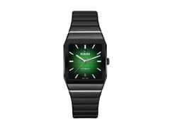 Rado Anatom Automatik Keramik 32,5mm schwarz-grünes Zifferblatt schwarzes Kautschukband – Damenuhren Uhr mit Datum aus Edelstahl, Kautschuk und Keramik. Das Gehäuse ist rechteckig und schwarz. Das Kautschuk / Kunststoff / Silikon Armband ist schwarz. Das Zifferblatt ist ein Index in grün.