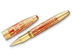 Montblanc The Origin Collection Solitaire LeGrand Rollerball korallfarbenes Edelharz vergoldet – Schreibgeräte Rollerball in rot und aus Edelharz und vergoldet.