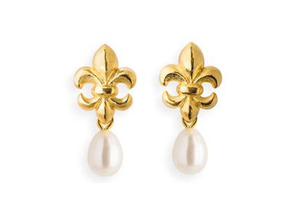 Drachenfels Design Lilienkönigin Ohrstecker klein Lilie gelbgoldplattiert Süßwasserperle – Ohrschmuck Ohrstecker aus 925 Silber.