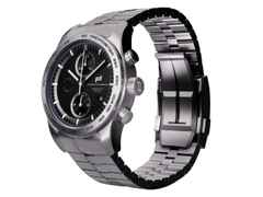 Porsche Design Custom Built Timepieces Watchmakers Choice "DarkNightBlue" Chronograph Automatik Titan 42mm schwarzes Zifferblatt Metallband – Herrenuhren Chronograph aus Edelstahl und Titan. Das Gehäuse ist rund und grau. Das Titanarmband ist grau. Das Zifferblatt ist ein Index in schwarz. – Ansicht 2