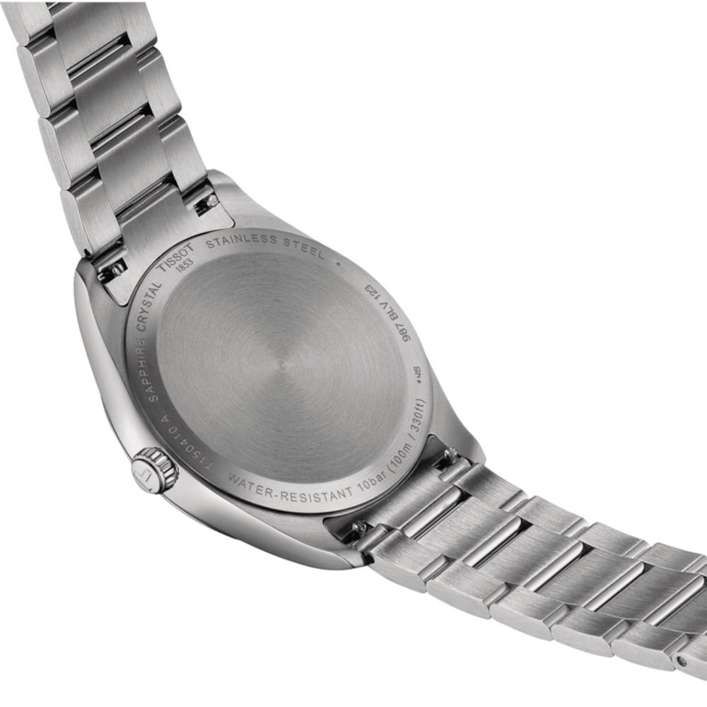Tissot PR 100 Quarz Edelstahl 40mm blaues Zifferblatt Metallband – Herrenuhren Uhr mit Datum aus Edelstahl. Das Gehäuse ist rund und silber. Das Edelstahlarmband ist silber. Das Zifferblatt ist ein Index in blau. – Ansicht 3