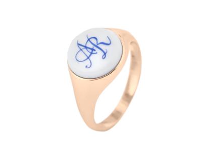 Herrenschmuck Ring in roségold und aus 925 Silber, 925 Silber vergoldet und Porzellan.