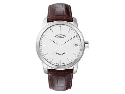 Mühle Glashütte Germanika IV Damenuhr mit Datum silber – Damenuhren Uhr mit Datum aus Edelstahl. Das Armband ist ein Lederarmband Kroko / Alligator. Der Zifferblatt ist ein Index.