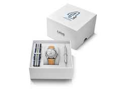 Oris Big Crown Pointer Date Lou Gehrig Limited Edition Automatik Edelstahl 40mm silbernes Zifferblatt braunes Lederband – Herrenuhren Uhr mit Datum aus Edelstahl und Leder. Das Gehäuse ist rund und silber. Das Lederarmband ist braun. Das Zifferblatt ist arabisch Index und silber. – Ansicht 8