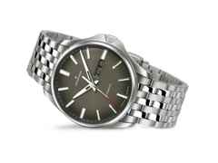 Junghans Meister S Automatic Edelstahl 40mm olivgrünes Zifferblatt Metallband – Herrenuhren Uhr mit Datum aus Edelstahl. Das Gehäuse ist rund und silber. Das Edelstahlarmband ist silber. Das Zifferblatt ist ein Index in grün. – Ansicht 2