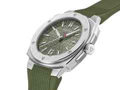 Alpina Alpiner Extreme Quartz Edelstahl 34mm grünes Zifferblatt grünes Kautschukband – Damenuhren Uhr mit Datum aus Edelstahl und Kautschuk. Das Gehäuse ist rund und silber. Das Kautschuk / Kunststoff / Silikon Armband ist grün. Das Zifferblatt ist ein Index in grün. – Ansicht 2
