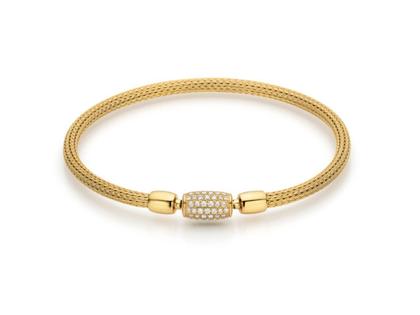 Jörg Heinz Flex-Armband Strumpfgeflecht Gelbgold 16cm mit Silikonkern für Wechselschließe – Armschmuck Armband in gelbgold und aus 750 Gelbgold und Kunststoff. – Ansicht 5