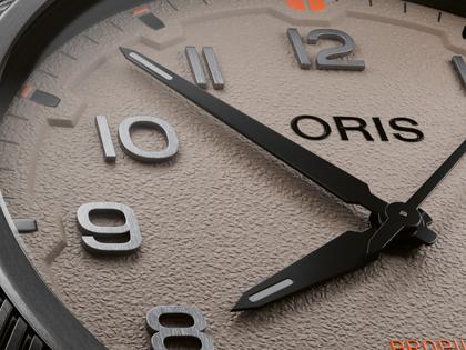Oris ProPilot Desert Edition Automatik Edelstahl PVD-Grau 41mm beiges Zifferblatt schwarzes Kautschukband – Herrenuhren Uhr mit Datum aus Carbon, Edelstahl und PVD beschichtet. Das Gehäuse ist rund und anthrazit. Das Kautschuk / Kunststoff / Silikon Armband ist schwarz. Das Zifferblatt ist arabisch Index und beige. – Ansicht 6