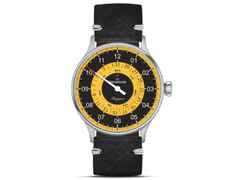 MeisterSinger Pangaea Day Date, 40mm Automatik schwarz gelb Limited Edition – Herrenuhren Uhr mit Datum aus Edelstahl. Das Gehäuse ist rund und silber. Das Lederarmband ist schwarz. Das Zifferblatt ist arabisch und gelb.