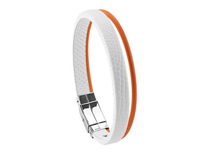 Wendestein/ Balance Band Armband Urban White Kalbsleder geprägt orange – Armschmuck Armband aus Edelstahl, Kautschuk, Leder und und .