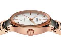 Rado Centrix Diamonds Automatik Edelstahl Roségold-PVD 30,5mm weißes Zifferblatt Metallband – Damenuhren Uhr mit Datum aus Edelstahl, Keramik und PVD beschichtet. Das Gehäuse ist rund und roségold. Das Keramikarmband ist grau. Das Zifferblatt ist ein Index in weiß. – Ansicht 3