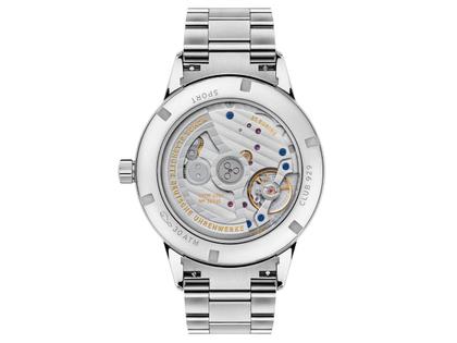 Nomos Glashütte Club Sport neomatik 42 Datum Automatik Edelstahl 42mm blaues Zifferblatt Metallband – Herrenuhren Uhr mit Datum aus Edelstahl. Das Gehäuse ist rund und silber. Das Edelstahlarmband ist silber. Das Zifferblatt ist arabisch Index und blau. – Ansicht 5