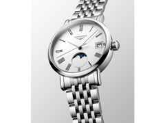 Longines Elegant Collection Quarz Edelstahl 30mm weißes Zifferblatt Metallband – Damenuhren Uhr mit Datum aus Edelstahl. Das Gehäuse ist rund und silber. Das Edelstahlarmband ist silber. Das Zifferblatt ist römisch und weiß. – Ansicht 2