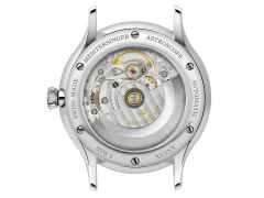 MeisterSinger Astroscope Einzeigeruhr beige-schwarzes Zifferblatt braunes Lederband – Herrenuhren Uhr mit Datum aus Edelstahl. Das Gehäuse ist rund und silber. Das Lederarmband ist braun. Das Zifferblatt ist arabisch und schwarz. – Ansicht 3