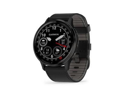 Garmin Venu 3 faserverstärktes Polymer Schiefergrau 45mm schwarzes Lederband – Herrenuhren Uhr Multifunktion aus Edelstahl, Kautschuk, Kunststoff und PVD beschichtet. Das Gehäuse ist rund und anthrazit. Das Lederarmband ist schwarz. Das Zifferblatt ist digital und schwarz. – Ansicht 2