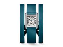 Longines DolceVita   Mini Quarz Edelstahl 22x29mm silbernes Zifferblatt blaues Lederband – Damenuhren Uhr ohne Datum aus Edelstahl und Leder. Das Gehäuse ist rechteckig und silber. Das Lederarmband ist blau. Das Zifferblatt ist römisch und silber. – Ansicht 5