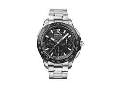 Union Glashütte Belisar Chronograph Sport Automatik Edelstahl Schwarz-DLC 43mm schwarzes Zifferblatt Metallband – Herrenuhren Chronograph aus DLC beschichtet und Edelstahl. Das Gehäuse ist rund und silber. Das Edelstahlarmband ist silber. Das Zifferblatt ist arabisch Index und schwarz. – Ansicht 2