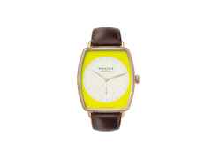 Nomos Glashütte Lux Zikade Handaufzug Roségold 38,5mm weiß-gelbes Zifferblatt braunes Lederband – Damenuhren Uhr ohne Datum aus 750 Rotgold. Das Gehäuse ist sonstige Form und roségold. Das Lederarmband ist braun. Das Zifferblatt ist ein Index in gelb.