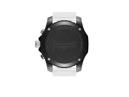 Breitling Endurance Pro 44 Chronograph Quarz Breitlight schwarzes Zifferblatt weißes Kautschukband – Herrenuhren Chronograph aus Kautschuk und Sonstiges. Das Gehäuse ist rund und schwarz. Das Kautschuk / Kunststoff / Silikon Armband ist weiß. Das Zifferblatt ist arabisch Index und schwarz. – Ansicht 2