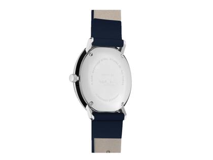 Junghans Max Bill Damen Quarz Edelstahl 32,7mm gelbes Zifferblatt blaues Lederband – Damenuhren Uhr mit Datum aus Edelstahl. Das Gehäuse ist rund und silber. Das Lederarmband ist blau. Das Zifferblatt ist ein Index in gelb. – Ansicht 2