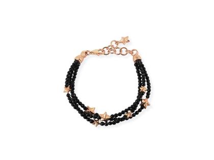 Drachenfels Design Sternenglanz und Schattentanz Armband Sterne Onyx rotgoldplattiert – Armschmuck Armband aus 925 Silber.