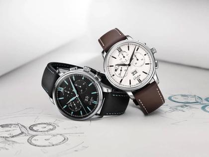 Glashütte Original Senator Chronograph Panoramadatum Automatik Edelstahl 42mm weißes Zifferblatt braunes Lederband – Herrenuhren Chronograph aus 950 Platin. Das Gehäuse ist rund und silber. Das Lederarmband ist braun. Das Zifferblatt ist römisch Index und weiß. – Ansicht 4