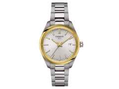 Tissot PR 100 Quarz Edelstahl 34mm silberfarbenes Zifferblatt Metallband – Damenuhren Uhr mit Datum aus Edelstahl und PVD beschichtet. Das Gehäuse ist rund und silber. Das Edelstahlarmband ist silber. Das Zifferblatt ist ein Index in silber.