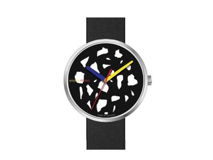 Walter Gropius Rohe Materialien Quarz Edelstahl 39mm weiß-schwarzes Zifferblatt schwarzes Lederband – Herrenuhren Uhr ohne Datum aus Edelstahl und Leder. Das Gehäuse ist rund und silber. Das Lederarmband ist schwarz. Das Zifferblatt ist ohne Zeichen und schwarz.