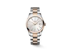 Longines Conquest Classic Quarz Edelstahl 34mm silbernes Zifferblatt Metallband – Damenuhren Uhr mit Datum aus Edelstahl. Das Gehäuse ist rund und silber-roségold. Das Edelstahlarmband ist silber-roségold. Das Zifferblatt ist ein Index in silber.