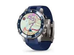 Garmin MARQ Diver Gen 3 Titan 47mm digitales Display blaues Kautschukband – Herrenuhren Uhr Multifunktion aus Kautschuk, Keramik und Titan. Das Gehäuse ist rund und grau. Das Kautschuk / Kunststoff / Silikon Armband ist blau. Der Zifferblatt ist digital. – Ansicht 2