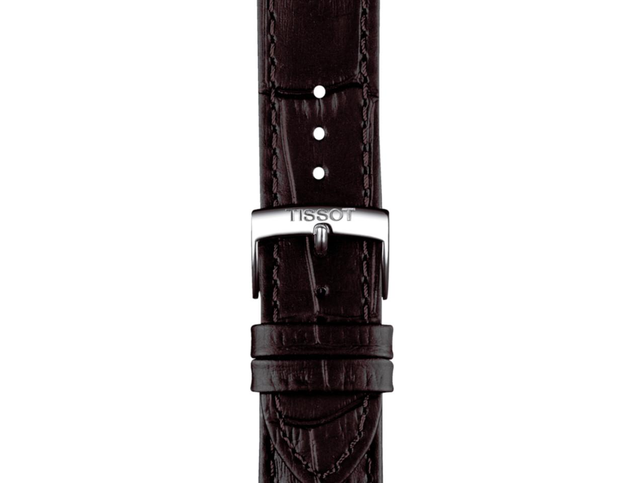 Tissot PR 100 Quarz Edelstahl 40mm silberfarbenes Zifferblatt brauens Lederband – Herrenuhren Uhr mit Datum aus Edelstahl und Leder. Das Gehäuse ist rund und silber-roségold. Das Lederarmband ist braun. Das Zifferblatt ist ein Index in silber. – Ansicht 4