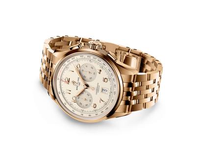 Breitling Premier B01 Chronograph 42 Automatik Rotgold beiges Zifferblatt Rotgoldband – Herrenuhren Chronograph aus 750 Rotgold. Das Gehäuse ist rund und roségold. Das Goldarmband ist roségold. Das Zifferblatt ist arabisch und beige. – Ansicht 3