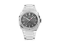 Alpina Alpiner Extreme Automatik Edelstahl 41mm graues Zifferblatt Metallband – Herrenuhren Uhr mit Datum aus Kautschuk. Das Gehäuse ist rund und silber. Das Edelstahlarmband ist silber. Das Zifferblatt ist ein Index in grau.
