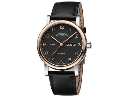 Mühle Glashütte Antaria Tag Datum anthrazit – Herrenuhren Uhr mit Datum aus Edelstahl und vergoldet. Das Armband ist ein Lederarmband. Der Zifferblatt ist arabisch.