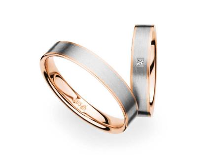 Christian Bauer Trauring Paar Nr.  68 Weißgold mit Rotgold – Ringe Trauring mit Besatz aus 585 Weißgold/Rotgold.
