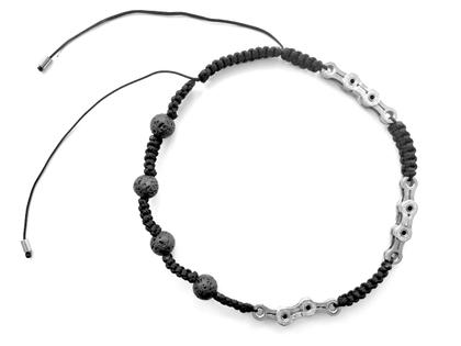 Juwelier Roller | Atelier BikeChains Fahrradketten-Halskette mit Lavasteinen und schwarzem Textilband – Halsschmuck Collier in schwarz und aus Titan.