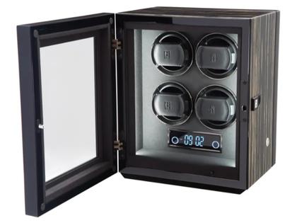 Paul Design Gentlemen  4 Uhrenbeweger Black Shadow Fingerprint – Uhrenbeweger Uhrenbeweger für mehrere Uhren aus Holz.