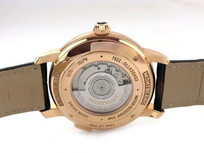 Montblanc Star Legacy Orbis Terrarum Limited Edition Automatik Roségold 43mm Lederband MB126109 Full Set Occasion – Herrenuhren Uhr ohne Datum aus 750 Rotgold. Das Gehäuse ist rund und roségold. Das Lederarmband Kroko / Alligator ist braun. Das Zifferblatt ist arabisch Index und braun. – Ansicht 2