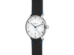 Sternglas Naos Edition Bauhaus X Blau Automatik Edelstahl 38mm beiges Zifferblatt schwarzes Lederband – Herrenuhren Uhr mit Datum aus Edelstahl. Das Gehäuse ist rund und silber. Das Lederarmband ist schwarz. Das Zifferblatt ist ein Index in beige. – Ansicht 3