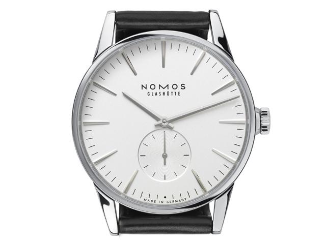 Nomos Glashütte Zürich Automatik Edelstahl 40mm weißes Zifferblatt schwarzes Lederband Glasboden – Herrenuhren Uhr ohne Datum aus Edelstahl. Das Gehäuse ist rund und silber. Das Lederarmband ist schwarz. Das Zifferblatt ist ein Index in weiß. – Ansicht 2
