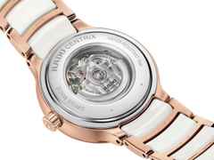 Rado Centrix Diamonds Automatik Edelstahl Roségold-PVD 30,5mm weißes Zifferblatt mit Brillanten Metallband – Damenuhren Uhr mit Datum aus Edelstahl, Keramik und PVD beschichtet. Das Gehäuse ist rund und roségold. Das Keramikarmband ist weiß. Das Zifferblatt ist ein Index in weiß. – Ansicht 4