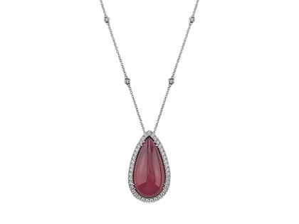 Juwelier Roller | Atelier Collier Weißgold 46cm mit rotem Rubellit und Diamanten 1,05ct – Halsschmuck Kette mit Anhänger in silber und aus 750 Weißgold.
