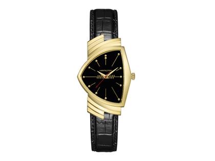 Hamilton Ventura Gold Quartz Limited Edition Gelbgold 33x52mm schwarzes Zifferblatt Lederband – Herrenuhren Uhr ohne Datum aus 585 Gelbgold und Leder. Das Gehäuse ist sonstige Form und gelbgold. Das Lederarmband ist schwarz. Das Zifferblatt ist ein Index in schwarz.
