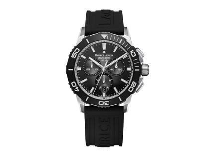 Maurice Lacroix Pontos S Solar Chronograph Quarz Edelstahl 42mm schwarzes Zifferblatt schwarzes Kautschukband – Herrenuhren Chronograph aus Aluminium, Edelstahl und Kautschuk. Das Gehäuse ist rund und silber. Das Kautschuk / Kunststoff / Silikon Armband ist schwarz. Das Zifferblatt ist ein Index in schwarz.
