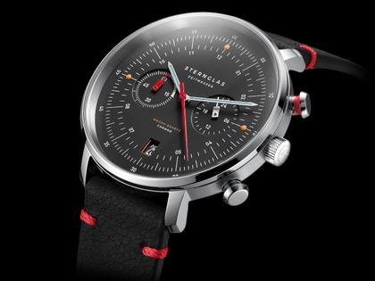 Sternglas Hamburg Chrono Edition Neuwerk Quarz Edelstahl 42mm graues Zifferblatt schwarzes Lederband – Herrenuhren Chronograph aus Edelstahl. Das Gehäuse ist rund und silber. Das Lederarmband ist schwarz. Das Zifferblatt ist arabisch Index und anthrazit. – Ansicht 6