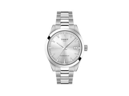 Tissot Gentleman Automatik Edelstahl 38mm silbernes Zifferblatt Metallband – Herrenuhren Uhr mit Datum aus Edelstahl. Das Gehäuse ist rund und silber. Das Edelstahlarmband ist silber. Das Zifferblatt ist ein Index in silber.